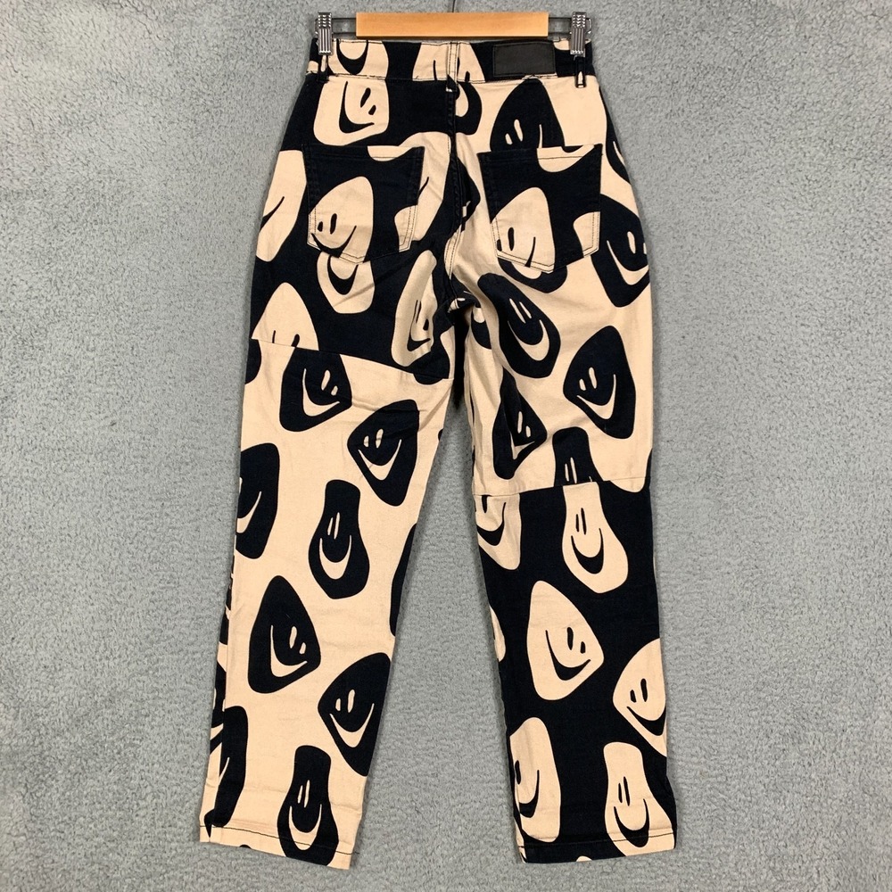 Lazy Oaf Wavey Faces Pants Unisex US 2 Beige Black High Rise Pleated Relaxed Fit - Picture 5 of 12